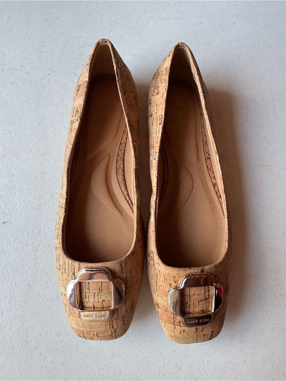 Anne Klein Aggie Cork Flats with Gold Buckle - Women's Size 8.5 - Picture 2 of 5
